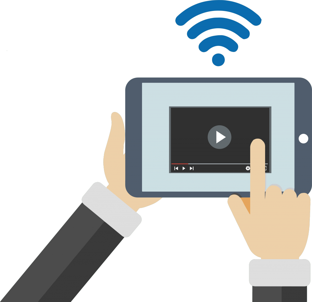 Studio -Motion design image : a tablet broadcasting a video before and/or after the captiv portal